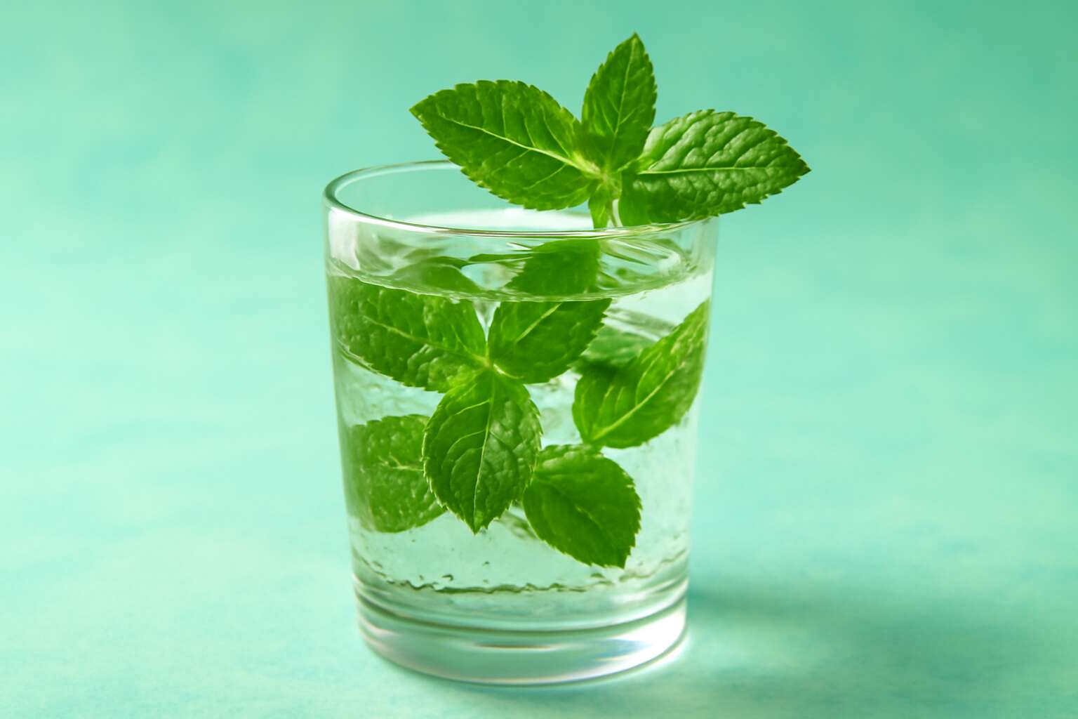 drinking water with mint leaves